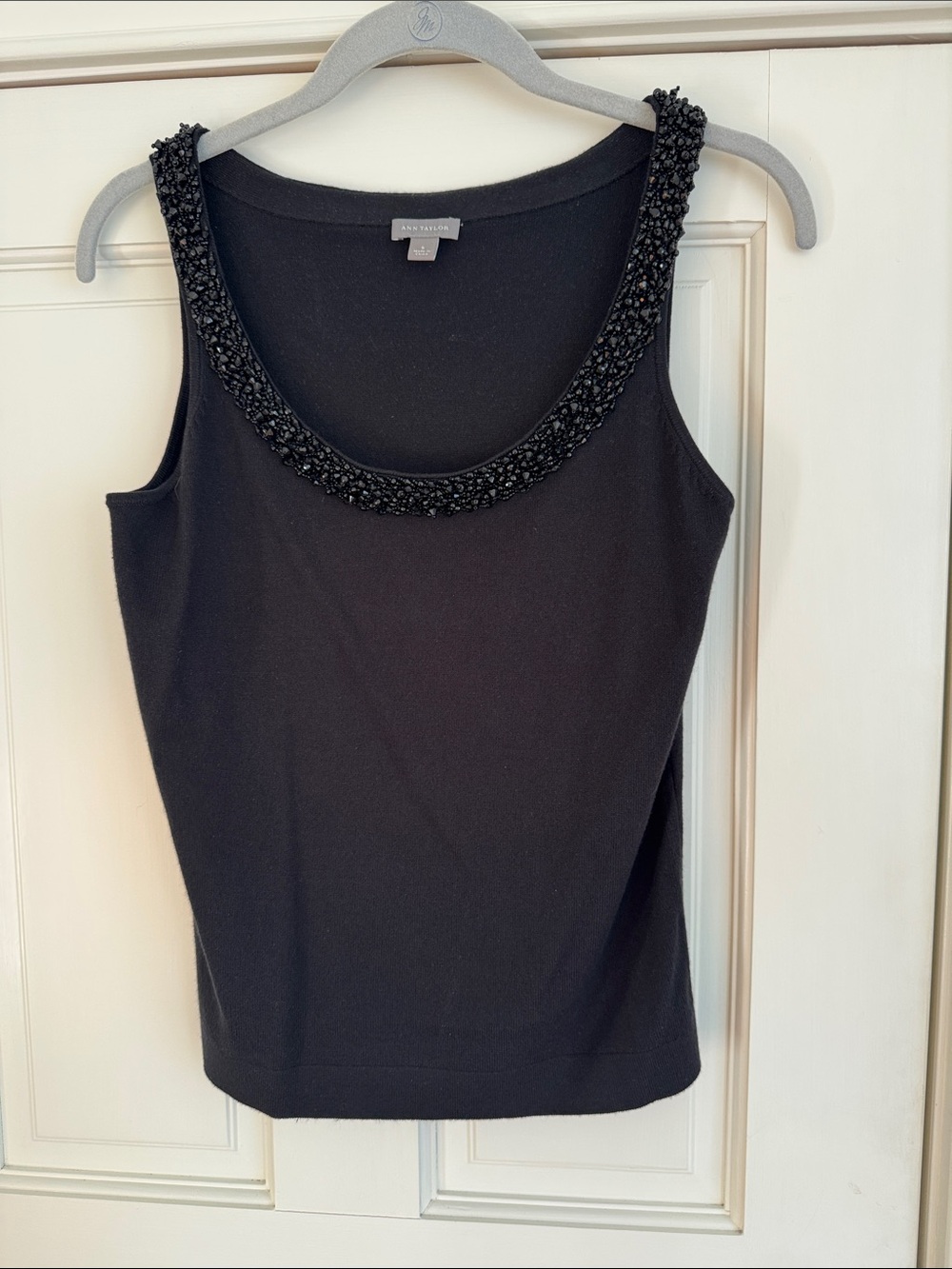 Ann Taylor | Black Silk Cashmere Beaded Shell Tank Y2K Career Top | S